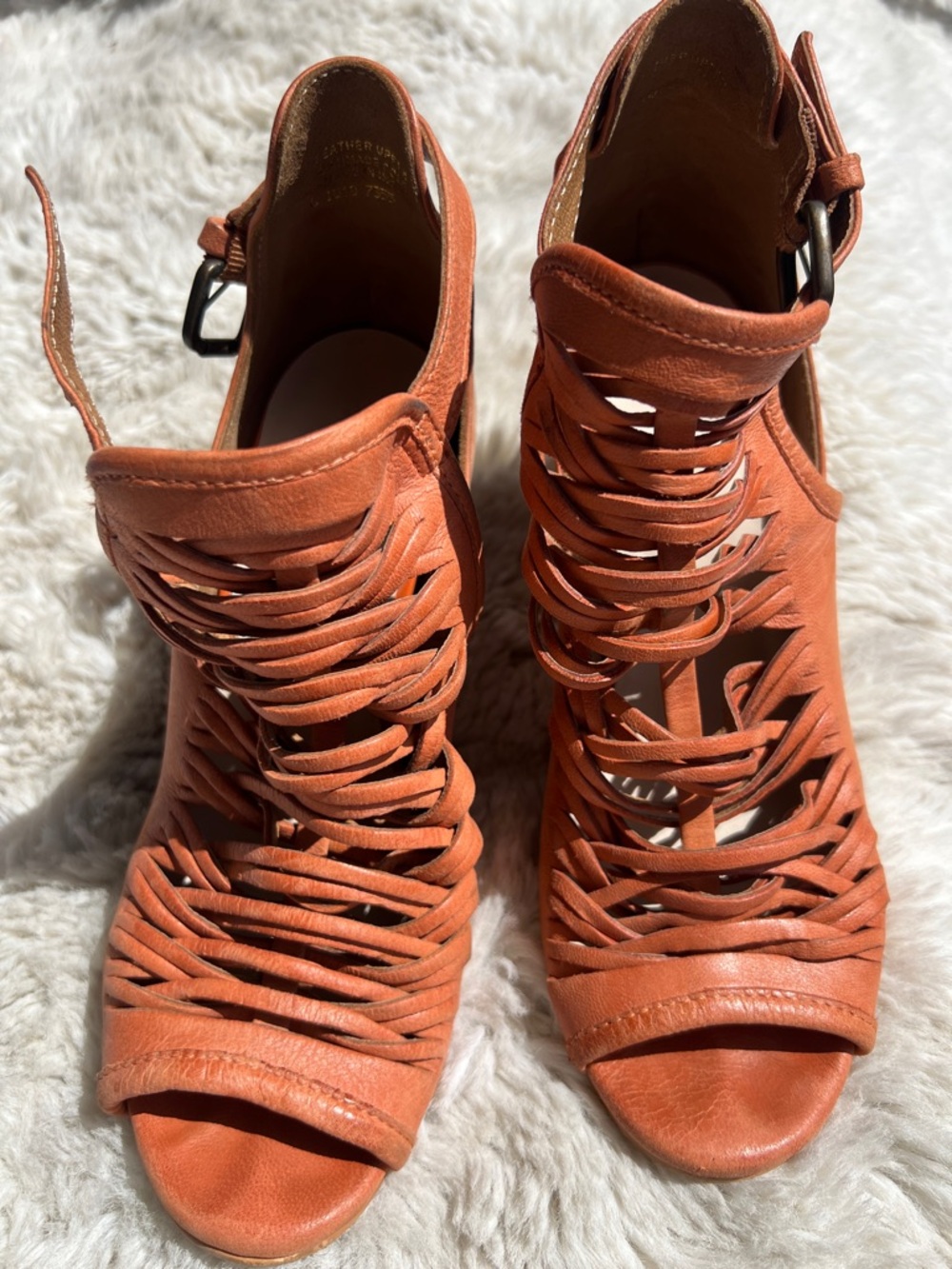 Charles David Rust Woven Strappy Peep-Toe Heels